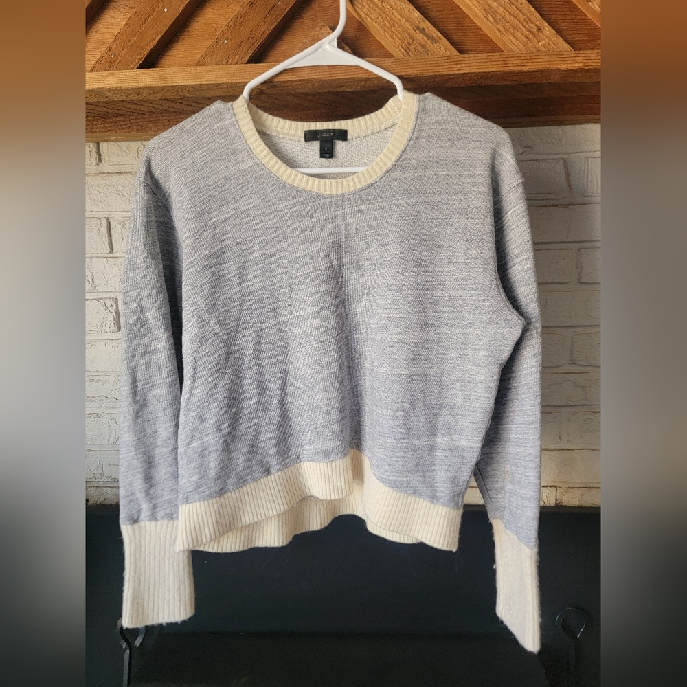 J.Crew 100% Cotton/wool cuffs Knit Sweater Cream And Gray Size S